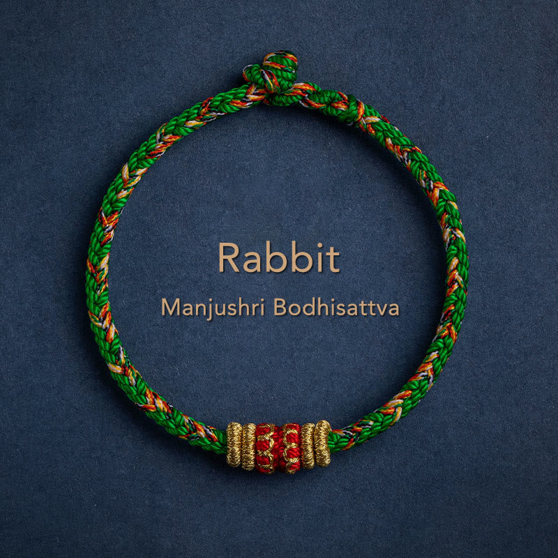 Buddha Stones Tibet Handmade Chinese Zodiac Natal Buddha Luck Strength Braided String Bracelet - Rabbit-Manjushri Bodhisattva - 17-19cm - image 12