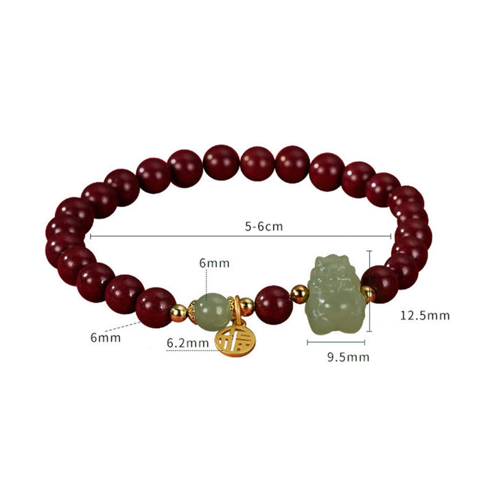 Buddha Stones 925 Sterling Silver Year of the Dragon Natural Cinnabar Hetian Jade Dragon Fu Character Ruyi As One Wishes Charm Blessing Bracelet - image 11