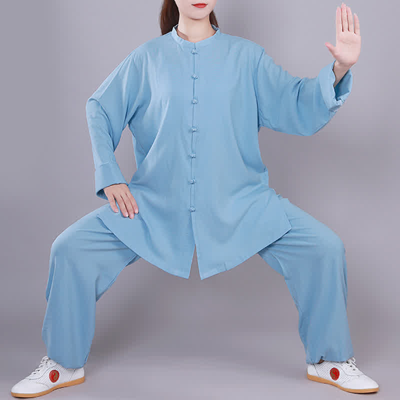 Buddha Stones Tai Chi Qigong Meditation Prayer Spiritual Zen Practice Unisex Cotton Linen Clothing Set - Blue - Long Sleeve - US14，UK/AU18，EU46 (3XL)  - image 15