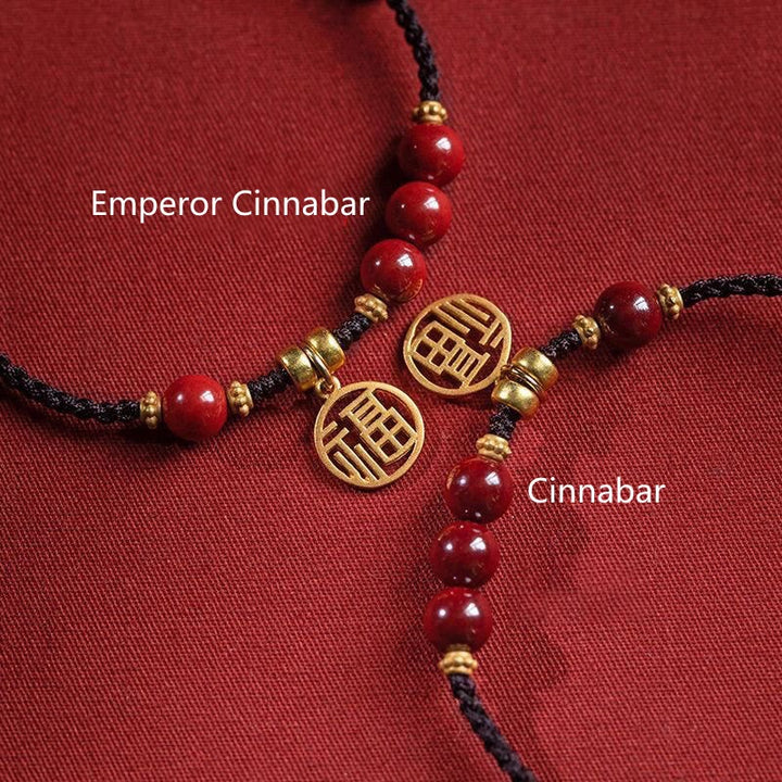 Buddha Stones Cinnabar Bead Fu Character Charm Blessing Braided String Bracelet - image 2