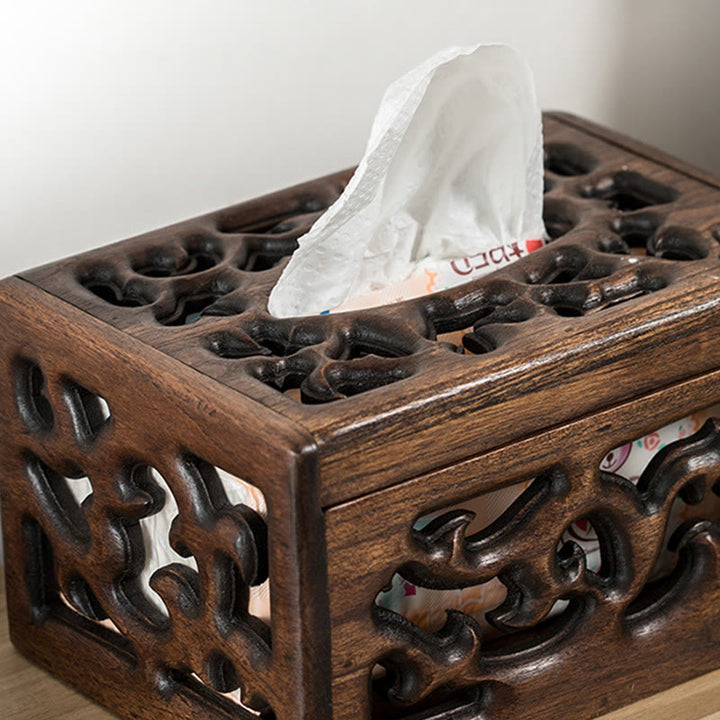 Retro Wooden Tissue Box Engraved Wooden Tissue Holder Wipes Boxes Decoration - image 6