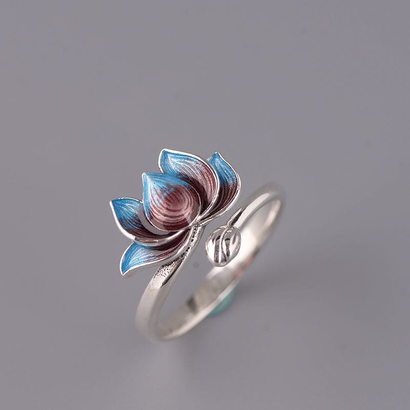 Buddha Stones 925 Sterling Silver Lotus Flower New Beginning Adjustable Ring - image 1