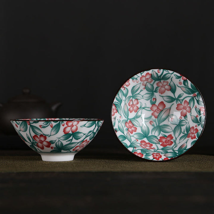 Buddha Stones Flowers Fu Character Mountains Lotus Cherry Blossoms Ceramic Teacup Kung Fu Tea Cup - Red Flowers Green Leaves 8.5cm*4cm*90ml - image 25