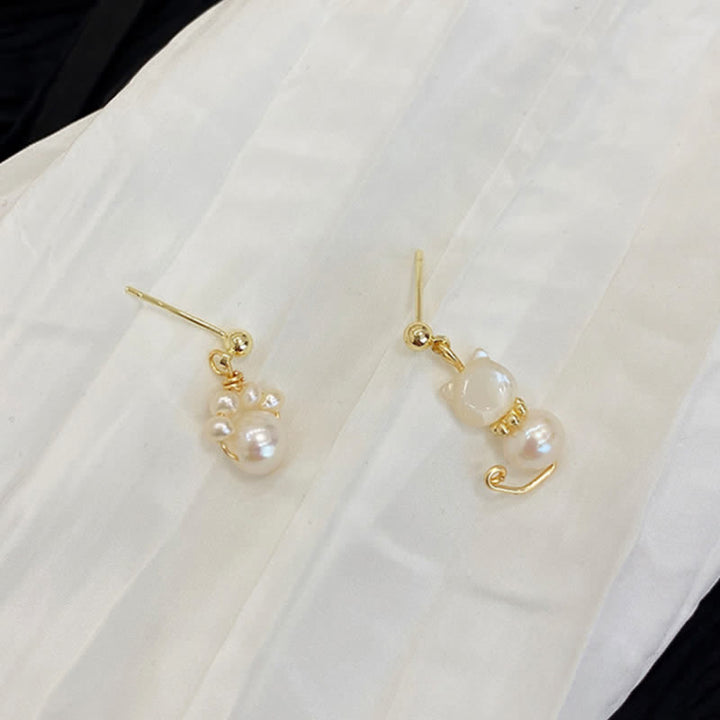 Buddha Stones Cute Cat Paw Pearl Wisdom Stud Drop Earrings - image 10
