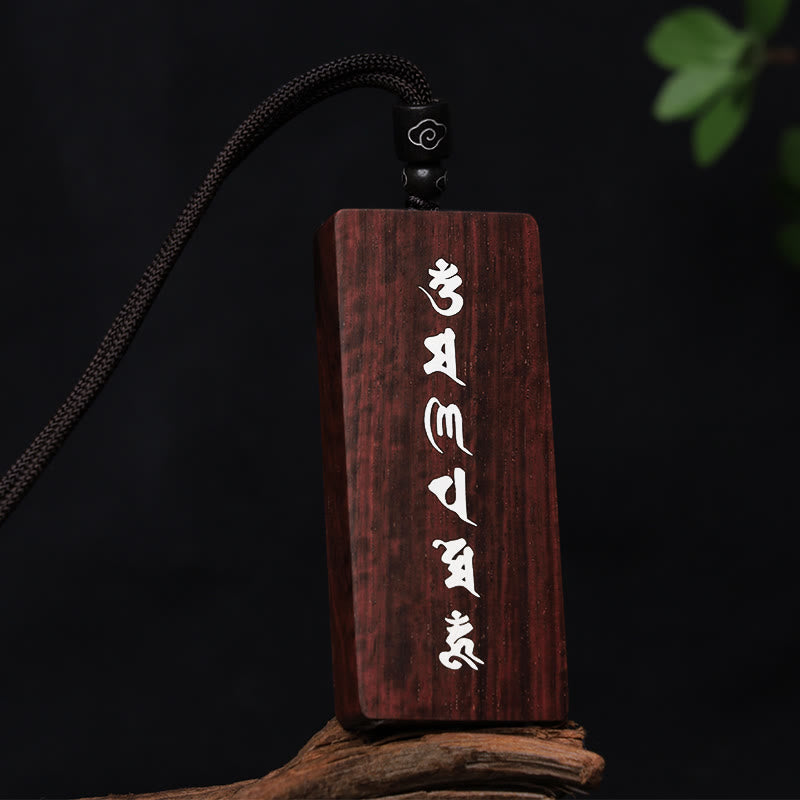 Buddha Stones 999 Sterling Silver Small Leaf Red Sandalwood Ebony Wood Om Mani Padme Hum Inlaid Protection Necklace Pendant - Small Leaf Red Sandalwood 4*6*1cm - image 0