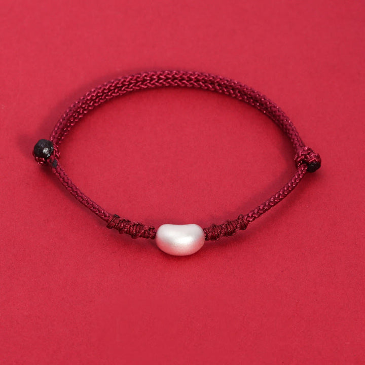 Buddha Stones 999 Sterling Silver Bean Design Luck Connection Handmade Braided Bracelet - Dark Red(Wrist Circumference 14-19cm) - image 8