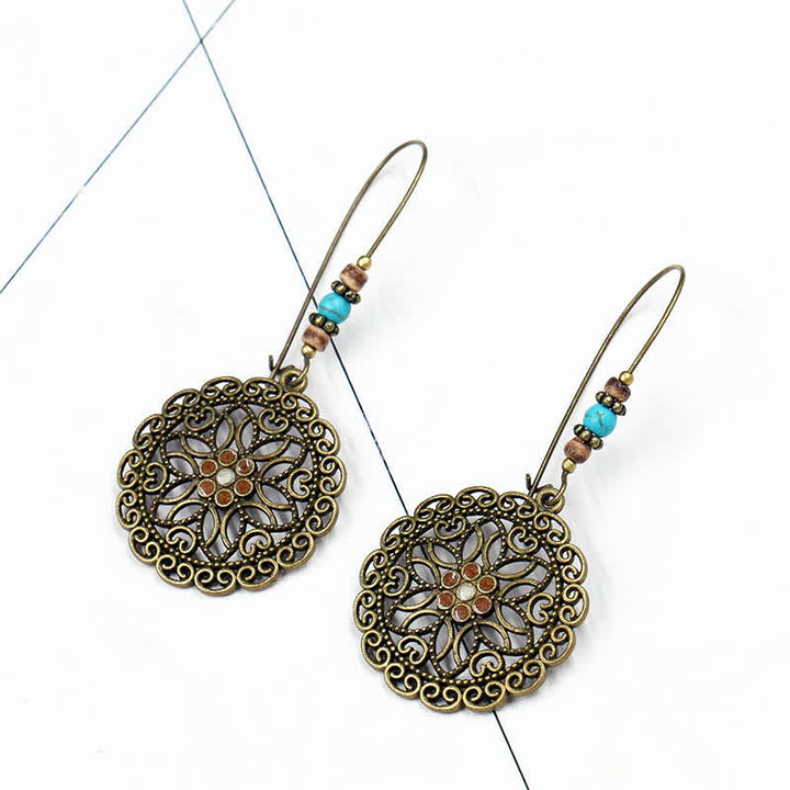 Round Flower Design Luck Dangle Drop Earrings - image 4