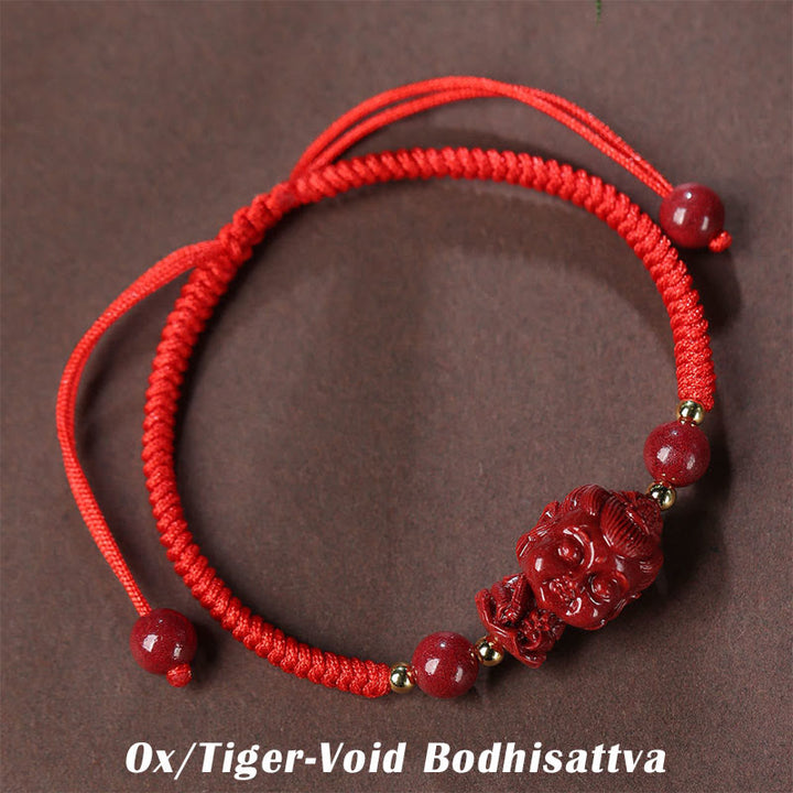 Buddha Stones Chinese Zodiac Natal Buddha Cinnabar Amulet Blessing String Bracelet - Ox/Tiger-Void Bodhisattva(Wrist Circumference 16-19cm) - image 3