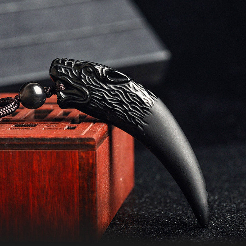 Buddha Stones Natural Black Obsidian Ice Obsidian Rainbow Obsidian Wolf Tooth Pattern Strength Necklace Pendant - image 4