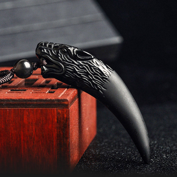 Buddha Stones Natural Black Obsidian Ice Obsidian Rainbow Obsidian Wolf Tooth Pattern Strength Necklace Pendant - image 4