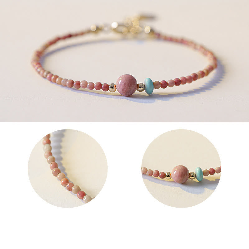 Buddha Stones 14K Gold Plated Natural Rhodonite Loving Energy Chain Bracelet - image 6