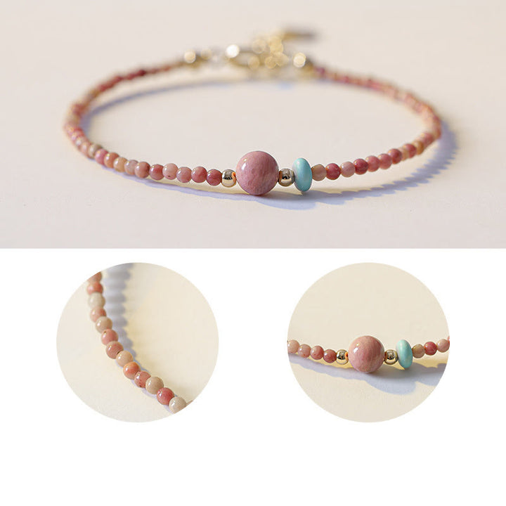 Buddha Stones 14K Gold Plated Natural Rhodonite Loving Energy Chain Bracelet - image 6