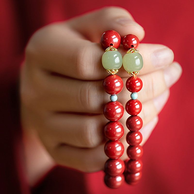 Buddha Stones Cinnabar Green Aventurine Fortune Luck Bracelet - image 1