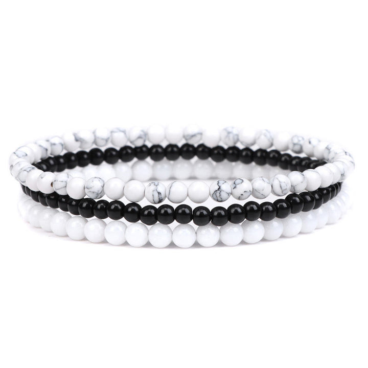 Buddha Stones 3Pcs Natural Crystal Stone Inner Peace Spiritual Bracelet - White Turquoise&Black Glass Beads&White Porcelain Beads(Wrist Circumference 15-19cm) - image 12
