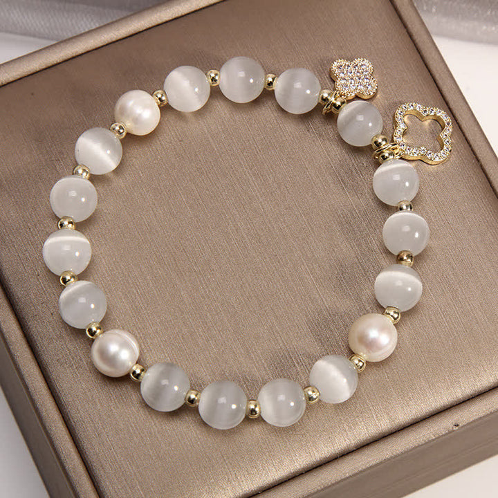 Buddha Stones Cat's Eye Lovely Cat Pattern Pearl Love Charm Bracelet - image 8