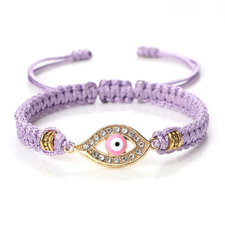 Buddha Stones Evil Eye Keep Away Evil Spirits String Bracelet - Purple Pink Evil Eye - Gold Border - image 75