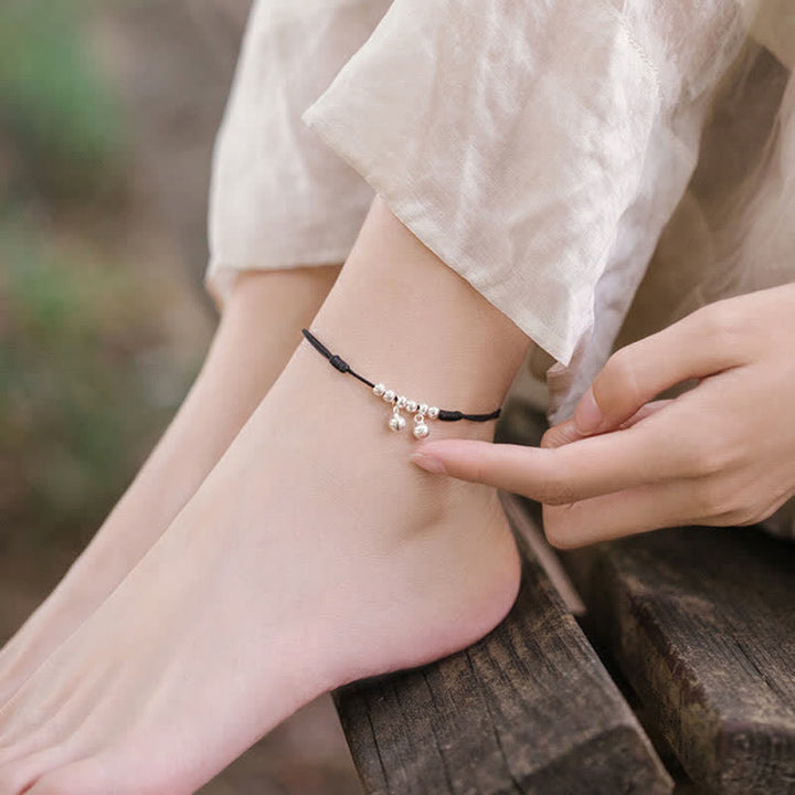 Buddha Stones 925 Sterling Silver Red String Braid Bell Charm Anklet - image 14