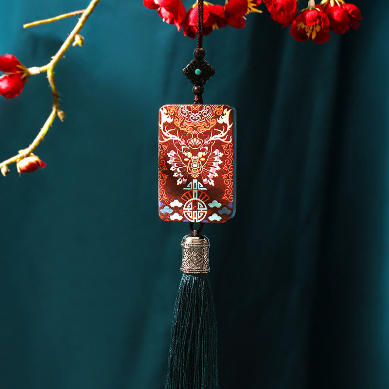 Buddha Stones Handmade Elk Deer Ebony Wood Balance Tassel Car Hanging Decoration - Ebony Wood(Balance♥Calm) - image 0