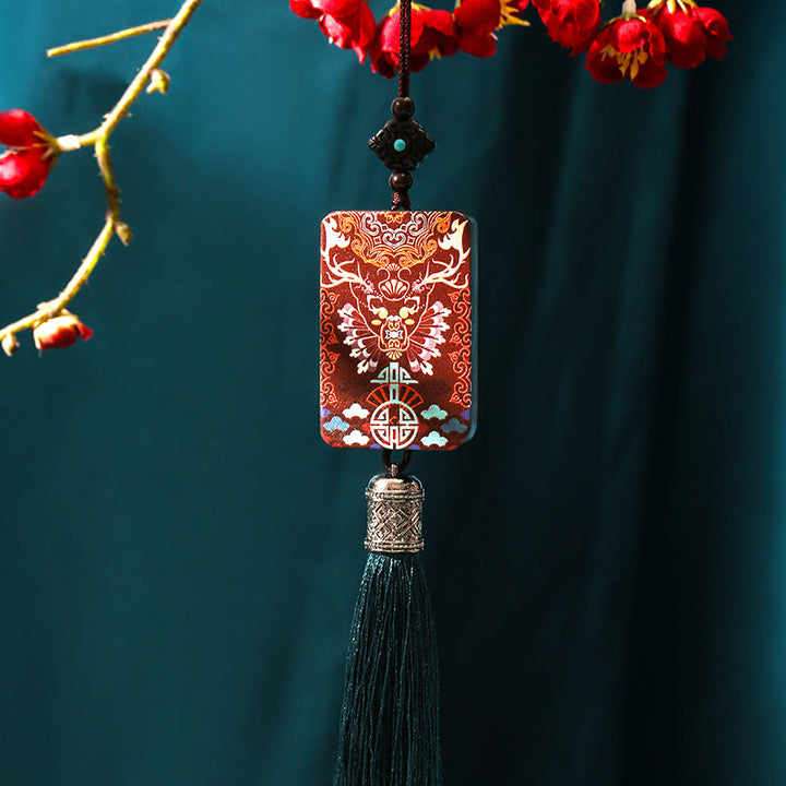 Buddha Stones Handmade Elk Deer Ebony Wood Balance Tassel Car Hanging Decoration - Ebony Wood(Balance♥Calm) - image 0