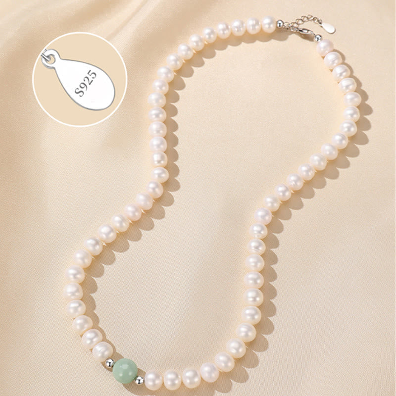 Buddha Stones 925 Sterling Silver Natural Pearl Jade Healing Necklace Bracelet Earrings With Gift Box - image 5