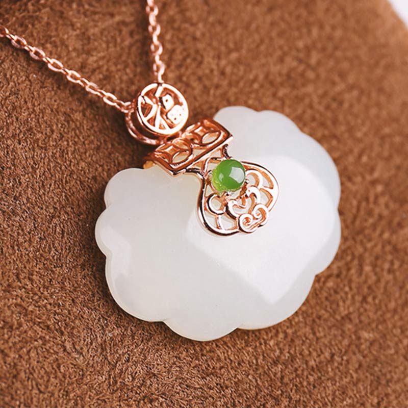 925 Sterling Silver White Jade Blessing Happiness Necklace Chain Pendant - White Jade - image 0