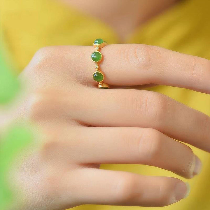 Buddha Stones Cyan Jade Healing Calm Adjustable Ring - image 3