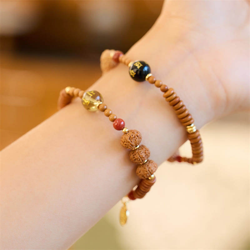 Buddha Stones Tibetan Bodhi Seed Black Onyx Smoky Quartz Om Mani Padme Hum Fu Character Wealth Bracelet - image 8