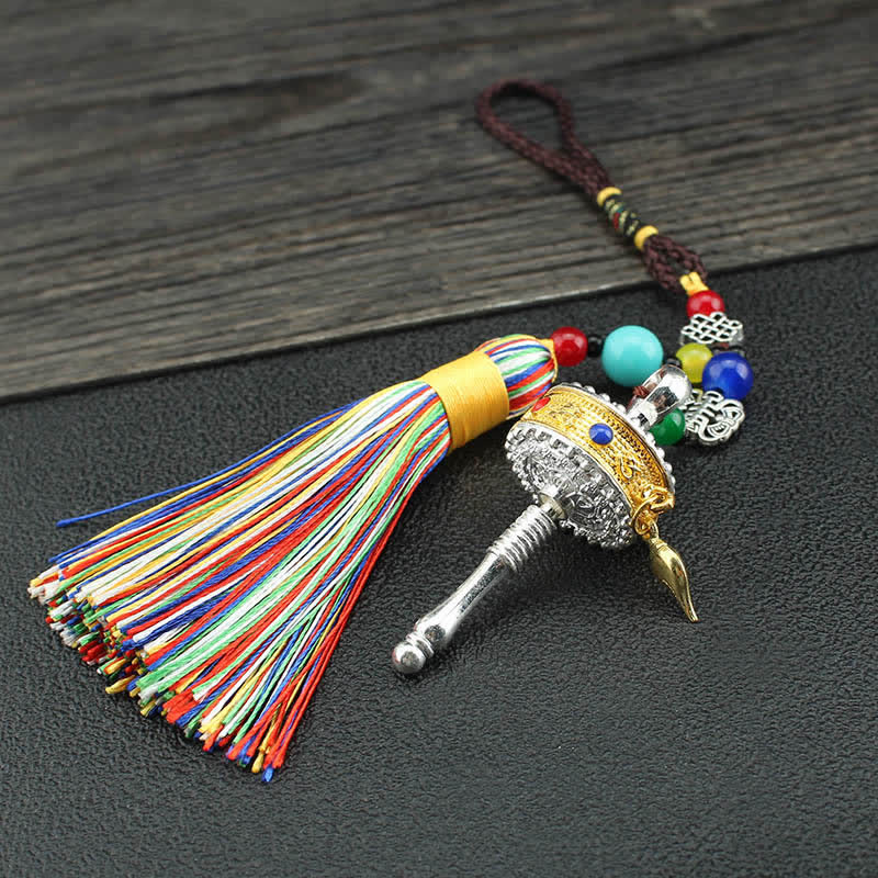 Tibet Om Mani Padme Hum Prayer Wheel Tassel Bag Car Hanging Decoration - 6cm*2.4cm - image 9
