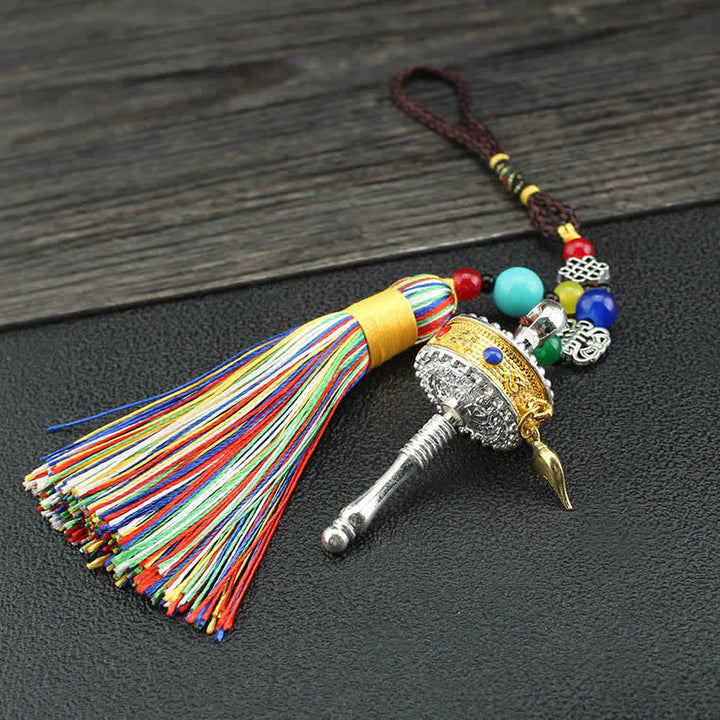 Tibet Om Mani Padme Hum Prayer Wheel Tassel Bag Car Hanging Decoration - 6cm*2.4cm - image 9
