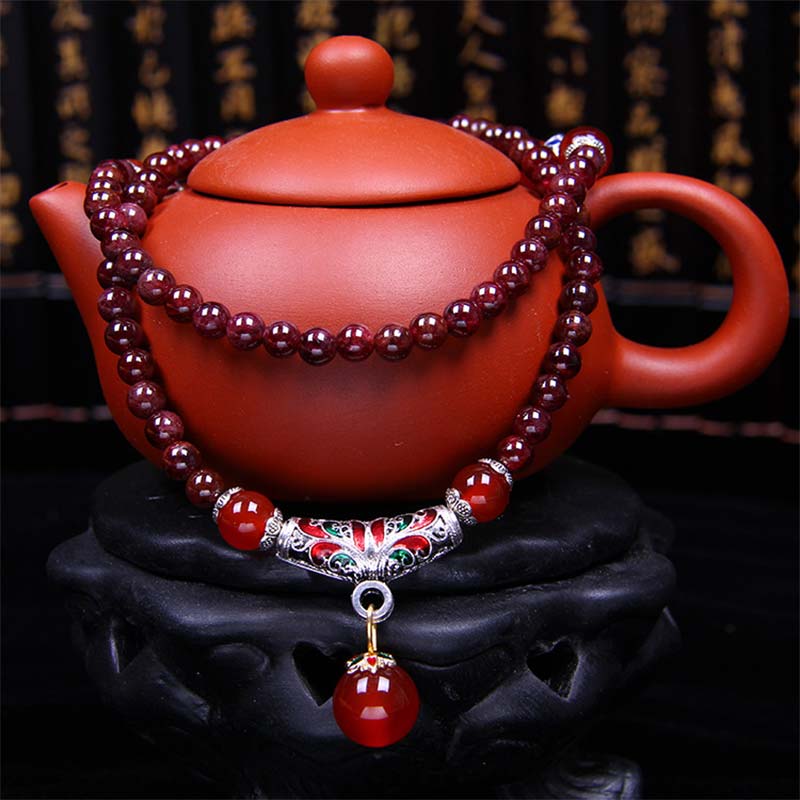 Buddha Stones Natural Garnet Red Agate Blessing Healing Bracelet Necklace Pendant - image 2
