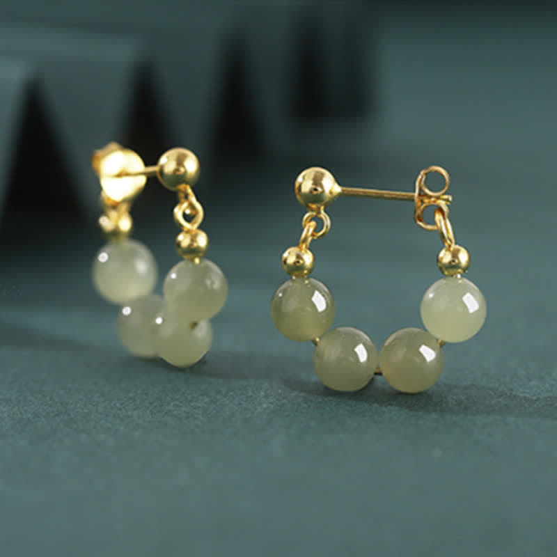 925 Sterling Silver Hetian Jade Red Agate Beaded Abundance Earrings - image 4