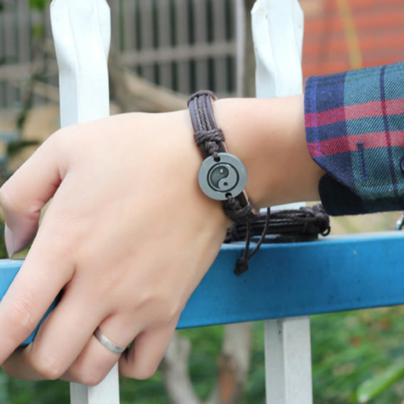 Buddha Stones Retro Yin Yang Leather Harmony String Bracelet - image 10