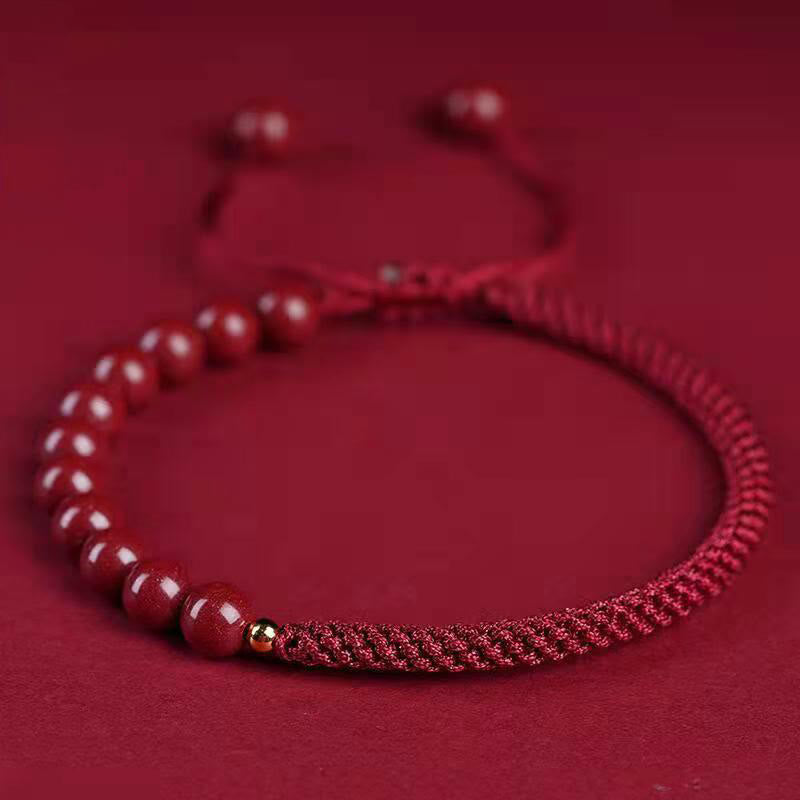 Buddha Stones Natural Cinnabar King Kong Knot Blessing String Bracelet - Cinnabar Dark Red String - 6mm - image 2