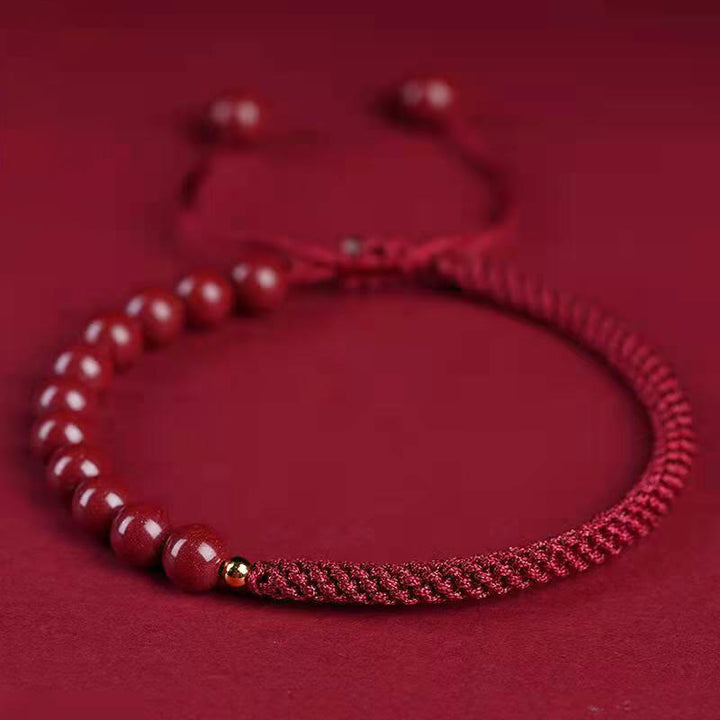 Buddha Stones Natural Cinnabar King Kong Knot Blessing String Bracelet - Cinnabar Dark Red String - 6mm - image 2