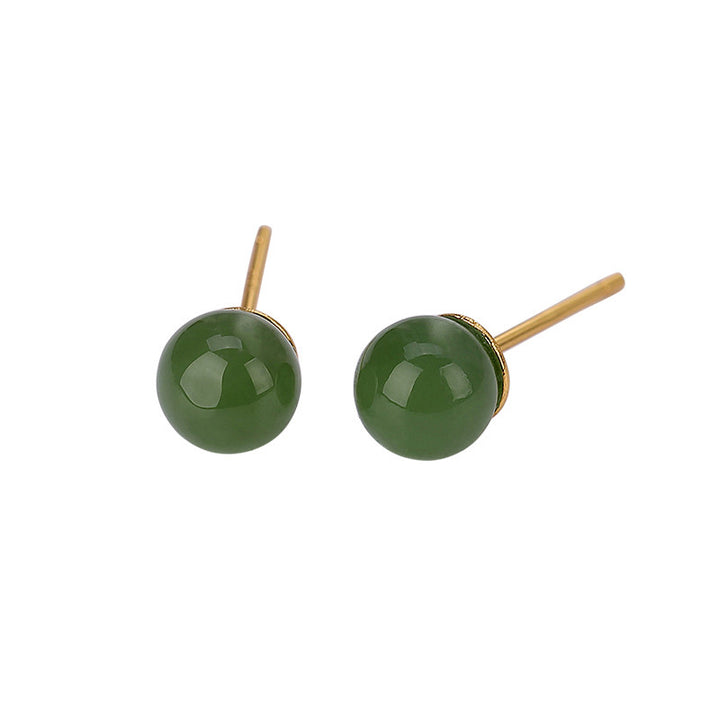 Buddha Stones 925 Sterling Silver Round Cyan Jade Healing Calm Stud Earrings - image 9