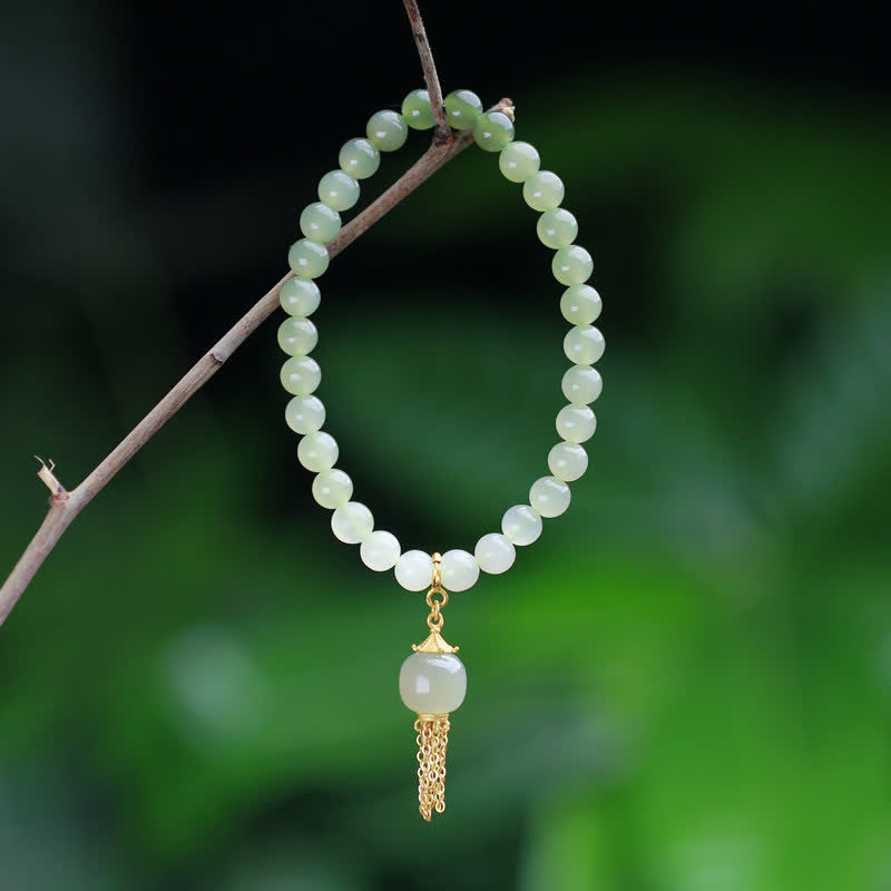 Buddha Stones 925 Sterling Silver Hetian Jade Beaded Wealth Charm Bracelet - Hetian Jade(Prosperity♥Abundance) - image 0