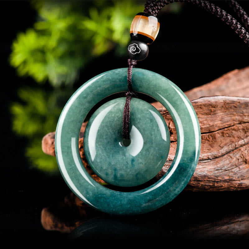 Buddha Stones Natural Round Jade Peace Buckle Luck Prosperity Necklace Pendant - image 2