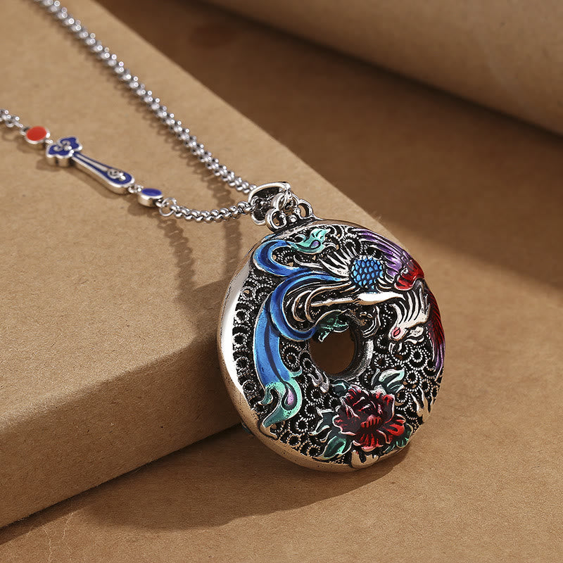 Buddha Stones Phoenix Peony Flower Luck Protection Necklace Pendant - image 2