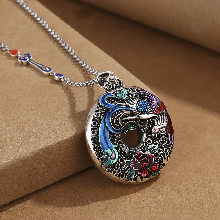 Buddha Stones Phoenix Peony Flower Luck Protection Necklace Pendant - image 2