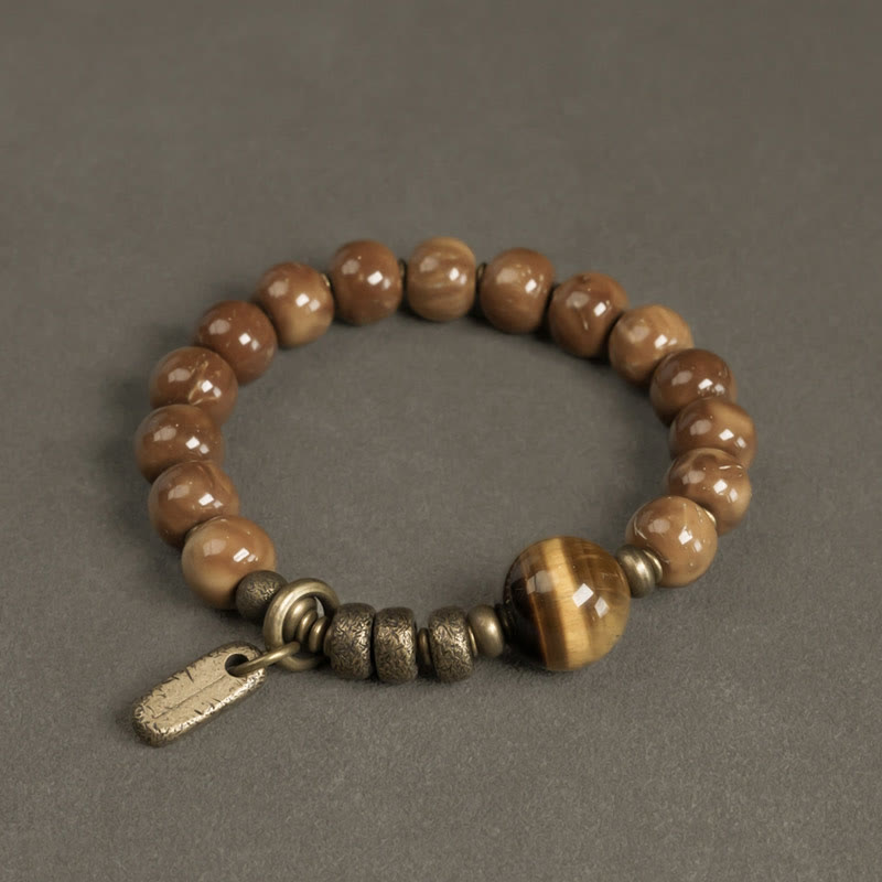 Buddha Stones Kuka Seed Tiger Eye Gold Sheen Obsidian Copper Wealth Luck Bracelet - Kuka Seed&Tiger Eye - 17-17.5cm - image 0
