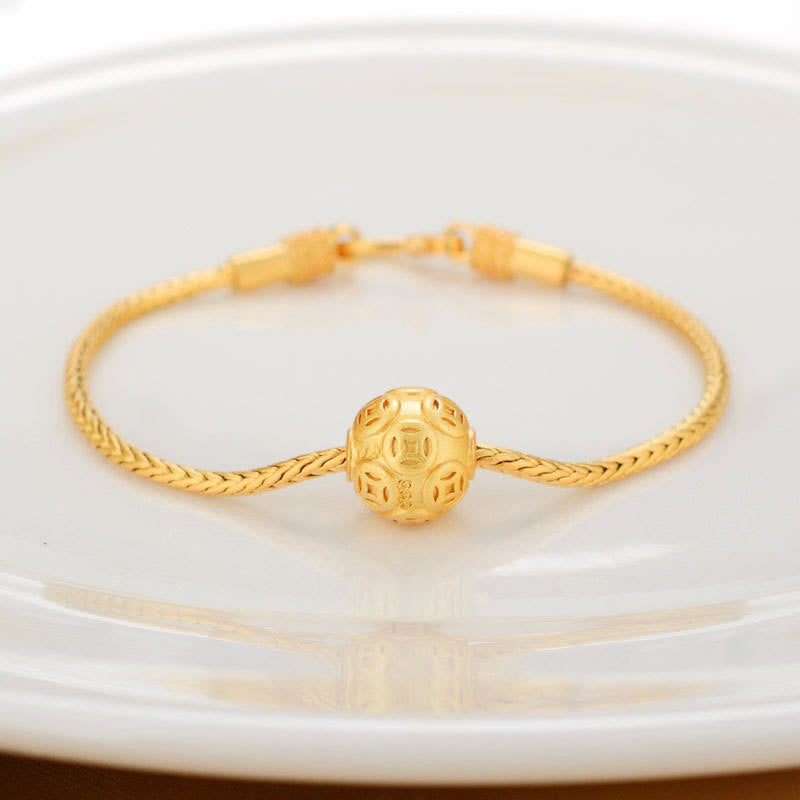 Buddha Stones Tibetan 18K Gold Om Mani Padme Hum Lucky Koi Fish Fu Character Ingot Copper Coin Peace Bracelet - Copper Coin - image 7