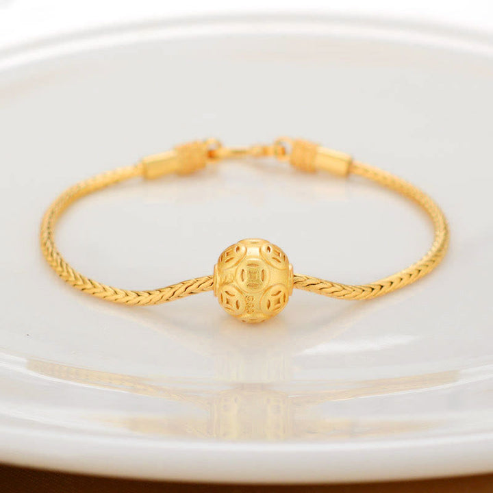 Buddha Stones Tibetan 18K Gold Om Mani Padme Hum Lucky Koi Fish Fu Character Ingot Copper Coin Peace Bracelet - Copper Coin - image 7