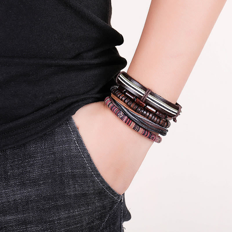 Buddha Stones Wrap Hemp Cords Wood Beads Leather Bracelet - image 3