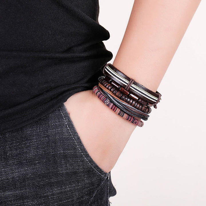 Buddha Stones Wrap Hemp Cords Wood Beads Leather Bracelet - image 3