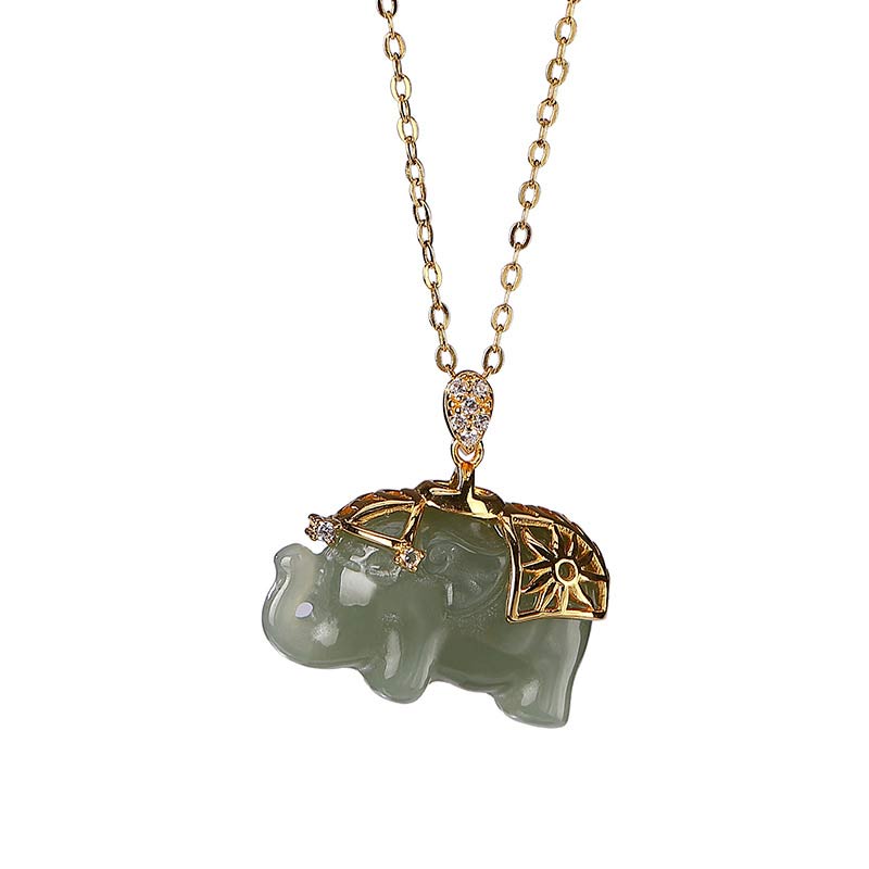 Buddha Stones 925 Sterling Silver Jade Elephant Blessing Fortune Necklace Chain Pendant - image 8