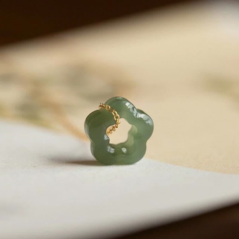 Buddha Stones Dainty Hetian Jade Cyan Jade Luck Floral Charm Necklace Pendant - image 11