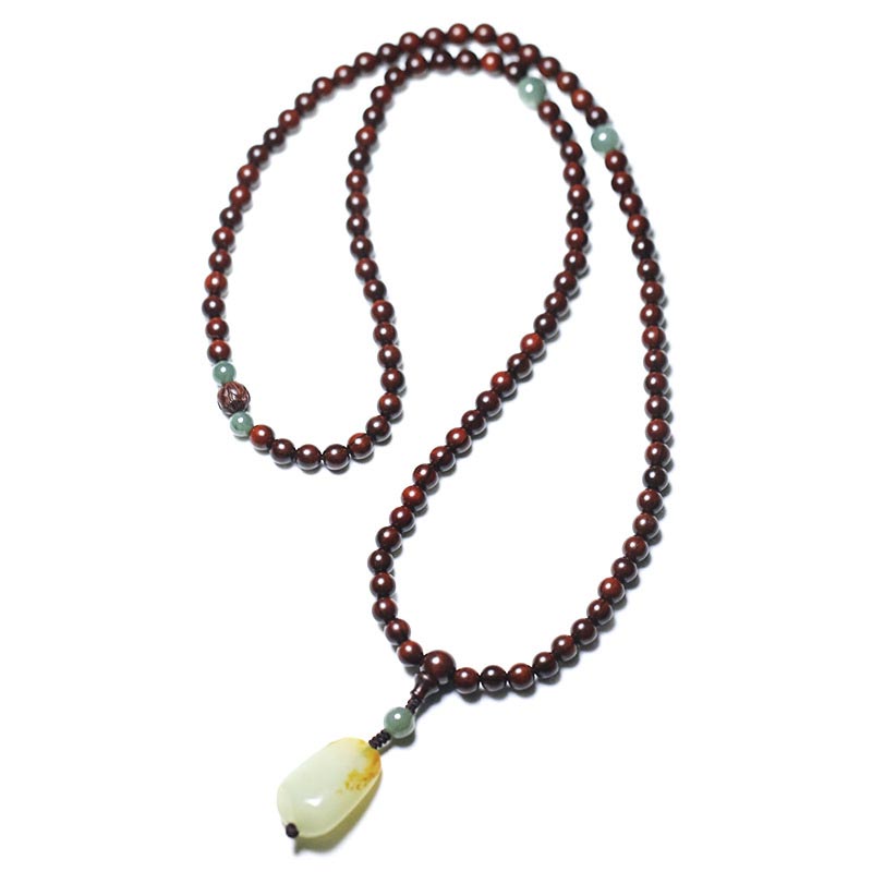 Buddha Stones Tibetan Small Leaf Red Sandalwood Jade Mala Meditation Bracelet - image 1