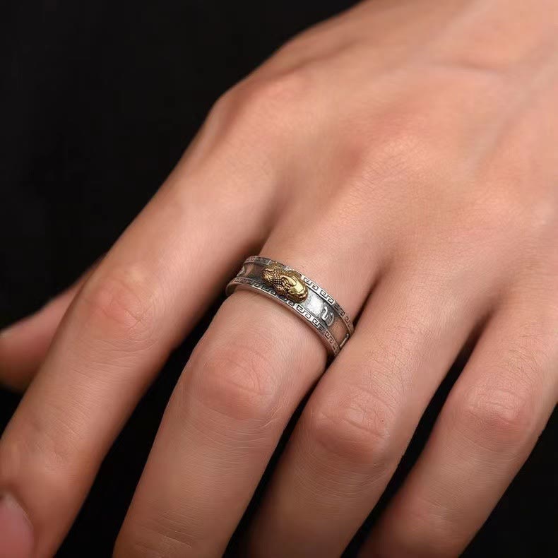 Buddha Stones PiXiu Om Mani Padme Hum Heart Sutra Luck Wealth Couple Ring - image 3