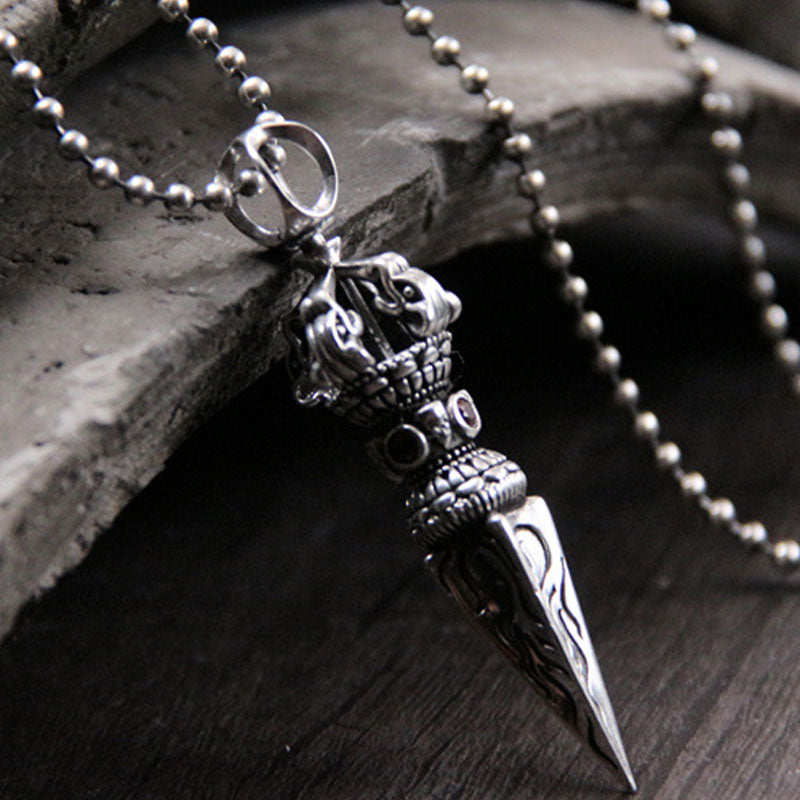 Buddha Stones 925 Sterling Silver Vajra Spiritual Power Necklace Pendant - 925 Sterling Silver - image 0