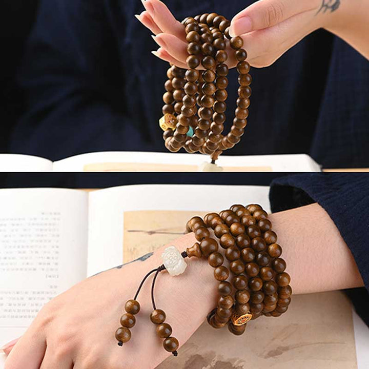 Buddha Stones Tibetan Rosewood Protection Calm Bracelet Mala - image 19